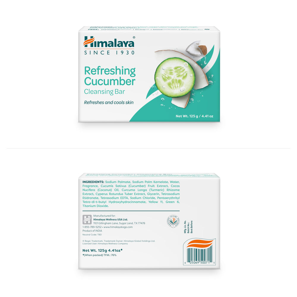 Himalaya cleansing bar ingredients cucumber and coconut highlight natural toning and moisturizing benefits