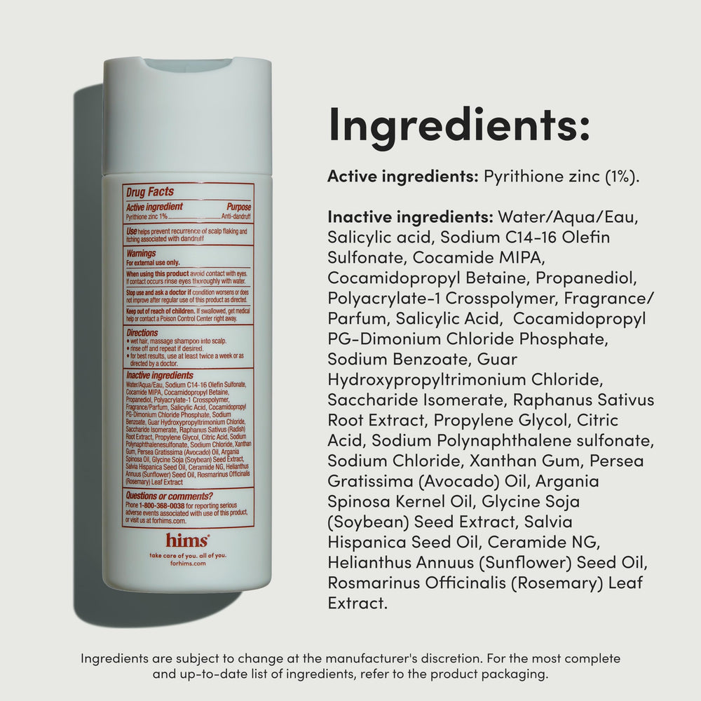 hims Dandruff Detox banner packaging emphasizes dermatologist formulation and trust.