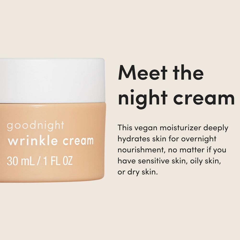 Hims Goodnight Wrinkle Cream applied to the face showing creamy, quick-absorbing texture.