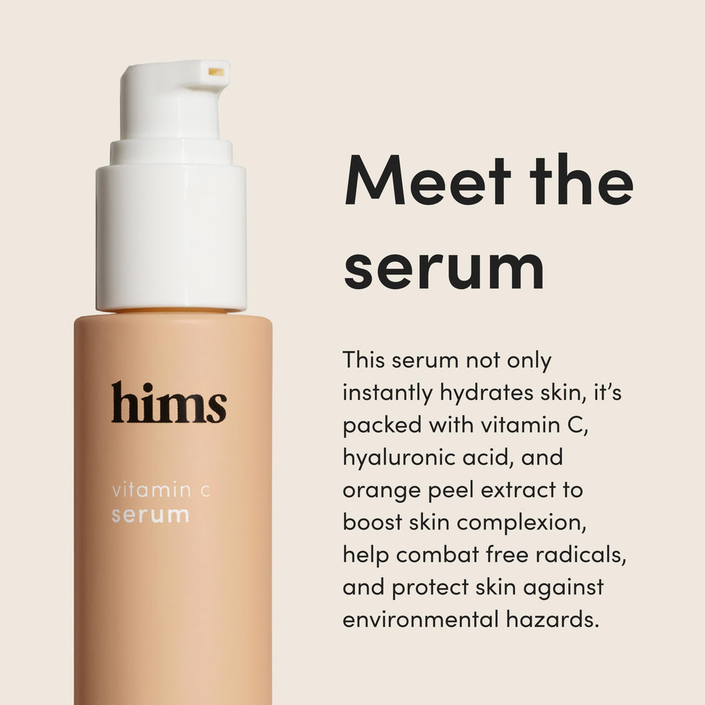 Hims HERS Vitamin C Serum pump dispense highlights easy daily application.