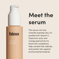 Hims HERS Vitamin C Serum pump dispense highlights easy daily application.