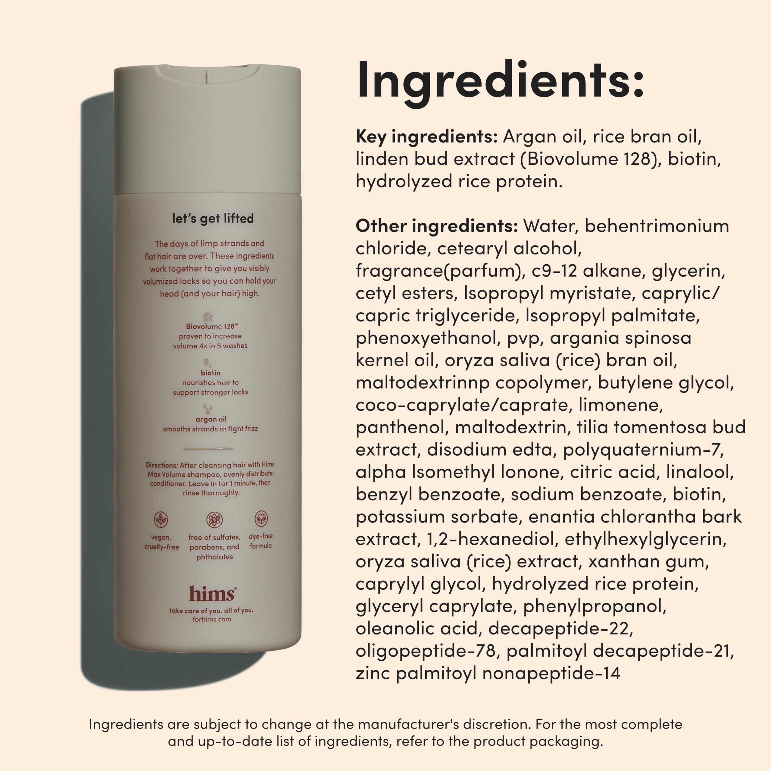 Hims Max Volume conditioner hair volume swirl shows lift at roots