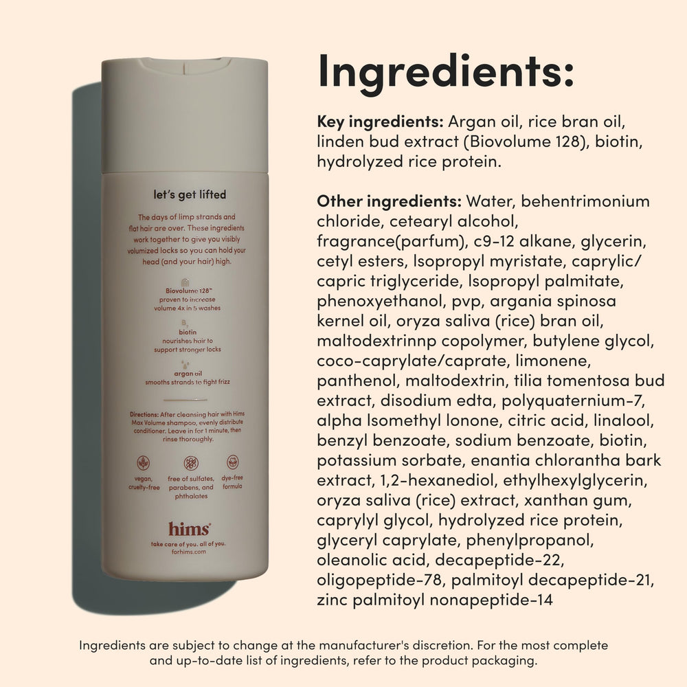 Hims Max Volume conditioner hair volume swirl shows lift at roots