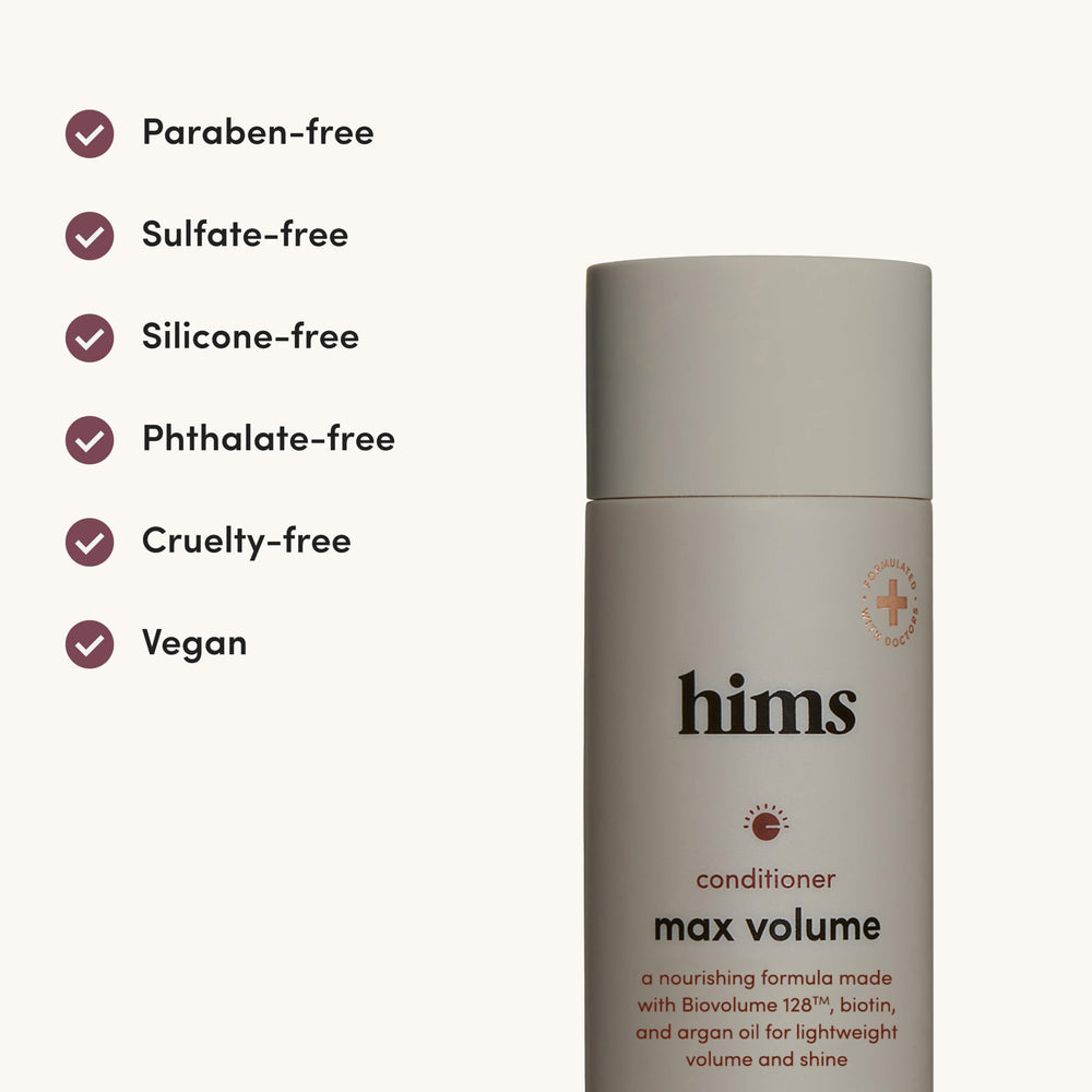 Hims Max Volume conditioner pump-dispense demonstrates easy, even application