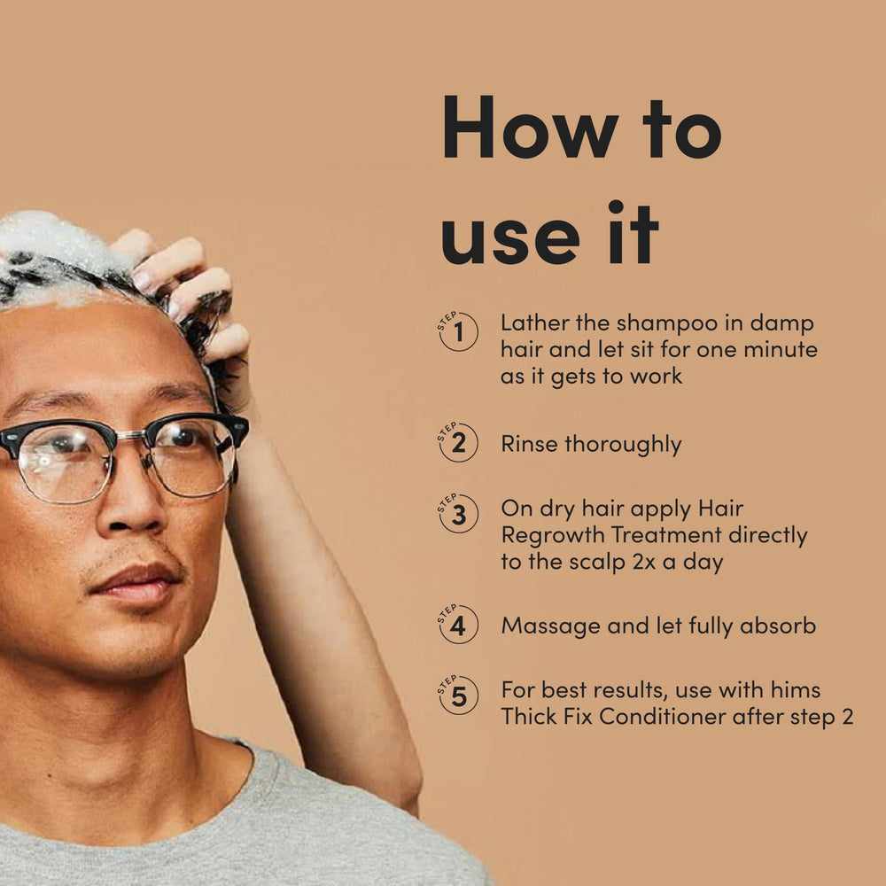 Hims Max Volume scalp massage scene conveys cleansing and refreshing sensation