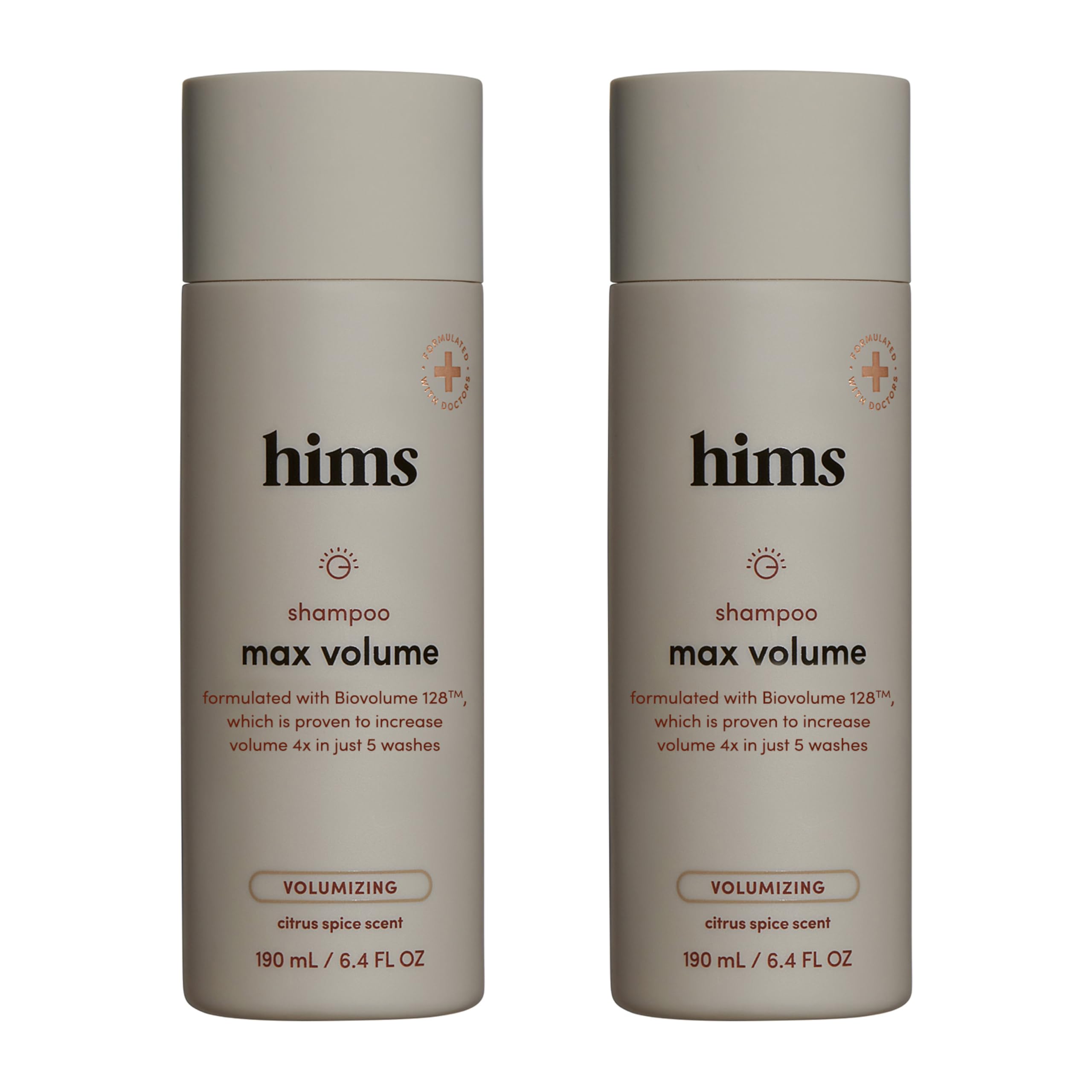 Hims Max Volume Shampoo bottle pour demonstrates easy application and lift.