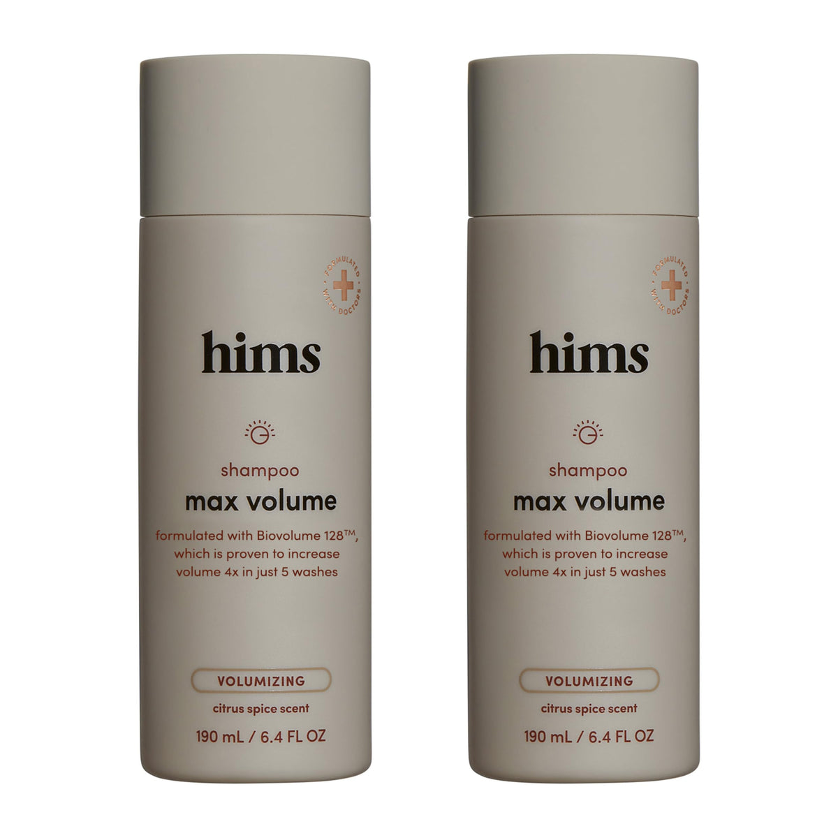 Hims Max Volume Shampoo bottle pour demonstrates easy application and lift.