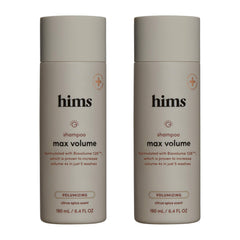 Hims Max Volume Shampoo bottle pour demonstrates easy application and lift.