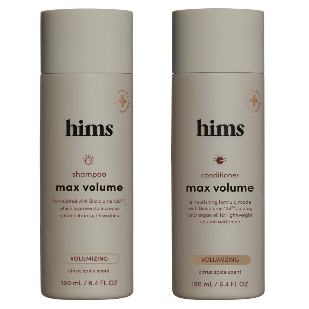 Hims Max Volume shampoo bottle highlights volumizing formula for fuller hair