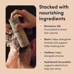 Hims Max Volume Shampoo lather in hand for easy cleansing and lift.