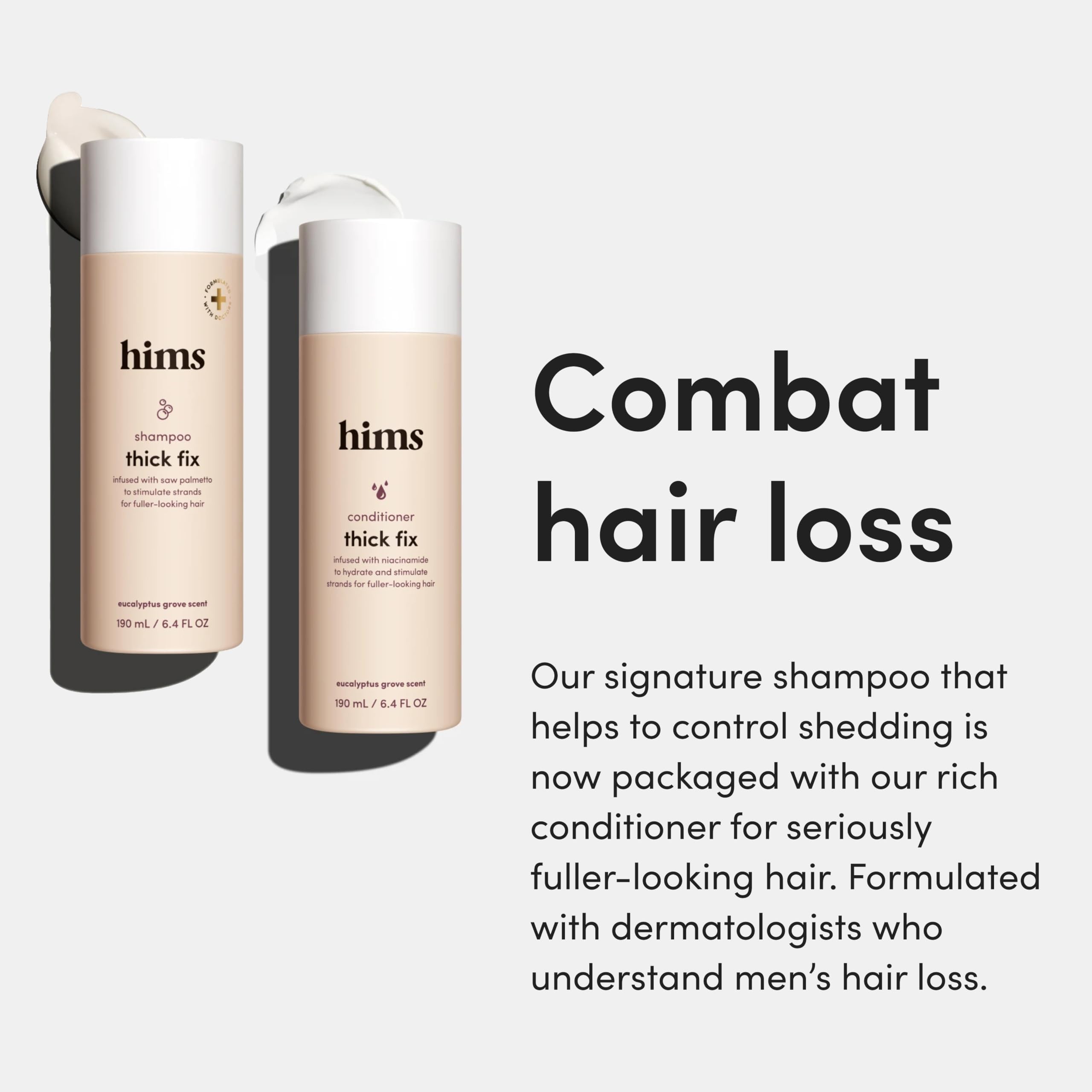Hims Thick Fix conditioner bottle delivering nourished, softer strands and easier detangling