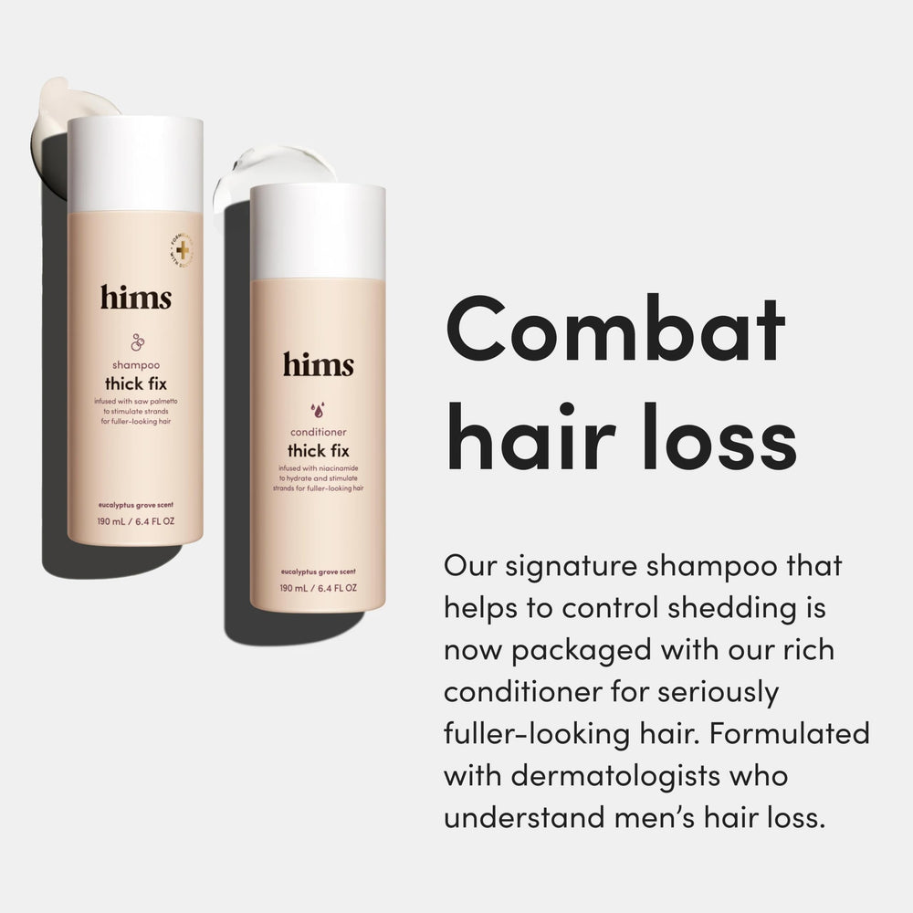 Hims Thick Fix conditioner bottle delivering nourished, softer strands and easier detangling