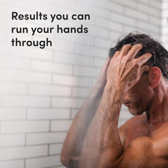 Hims Thick Fix Shampoo on bathroom counter supports daily hair care routine.