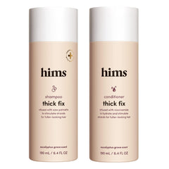 Hims Thick Fix shampoo bottle with rich foam for fuller-looking hair daily cleansing