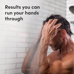 Hims Thick Fix shampoo lather close-up emphasizes refreshing eucalyptus aroma