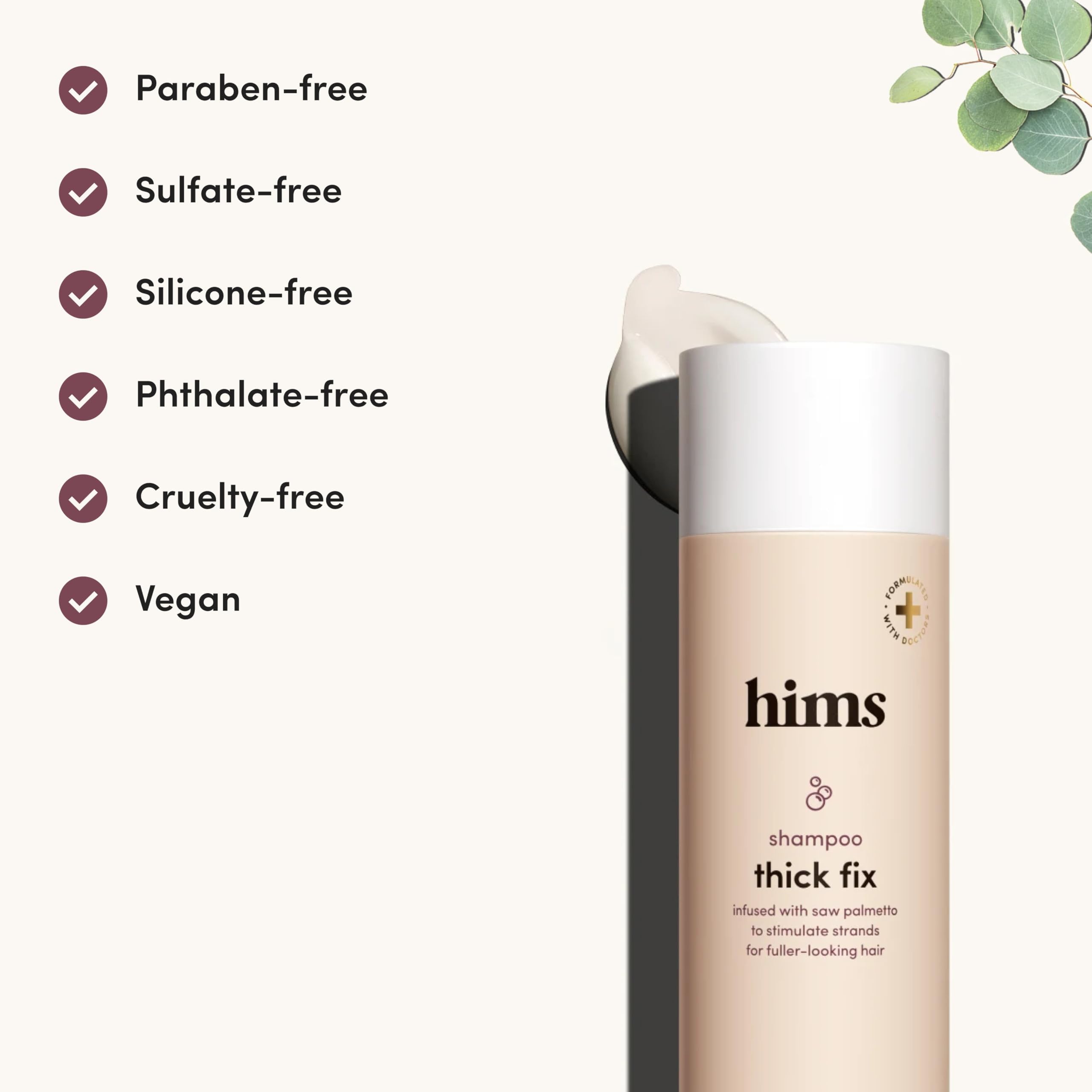 Hims Thick Fix Shampoo infused with saw palmetto for potential follicle support.