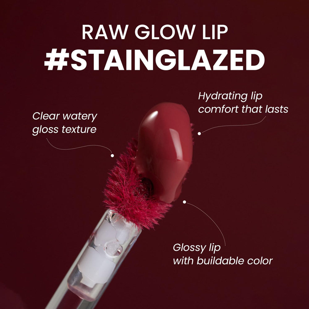 HINCE Raw Glow Lip Tint demonstrates glossy dewy finish for a hydrated look