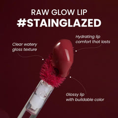 HINCE Raw Glow Lip Tint demonstrates glossy dewy finish for a hydrated look