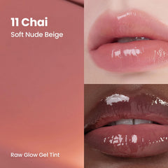 HINCE Raw Glow Lip Tint delivers glossy dew with a non-sticky hydrating feel.