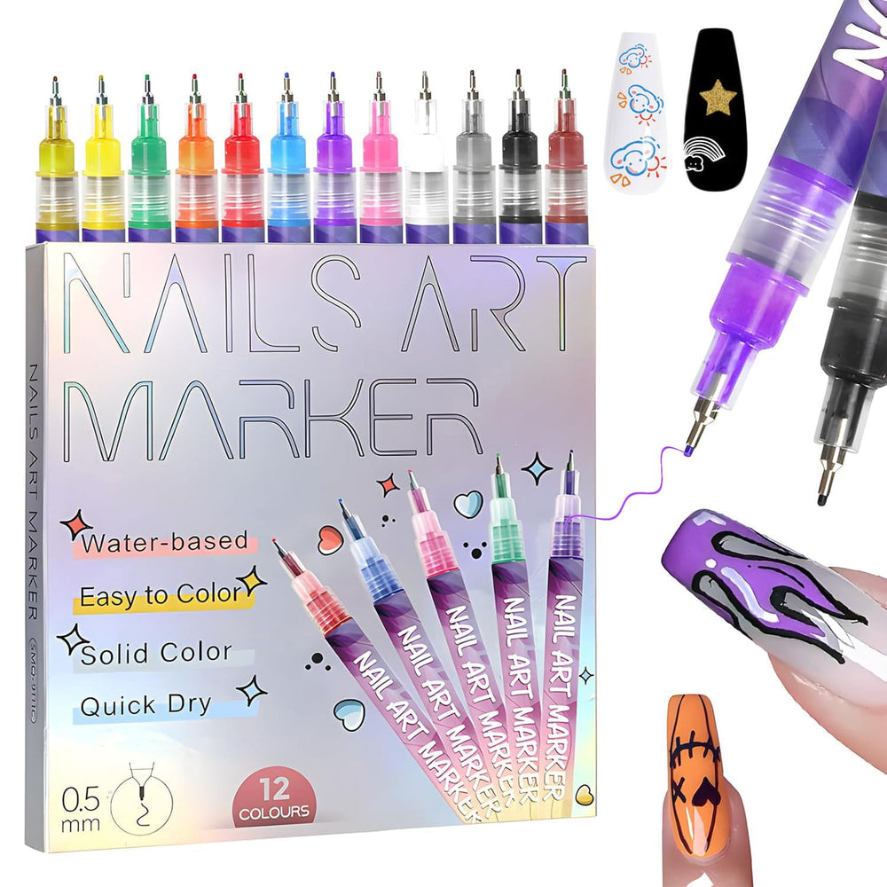 Hinourisha nail art pens show 12 colors for precise home manicure designs.