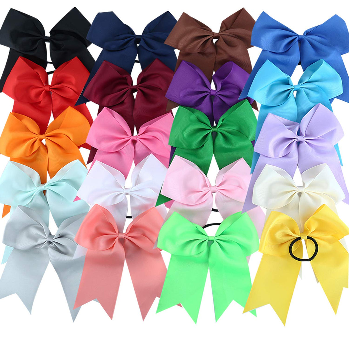 Hipcheer 20pcs multi-colored cheer bows pack for coordinated team looks.