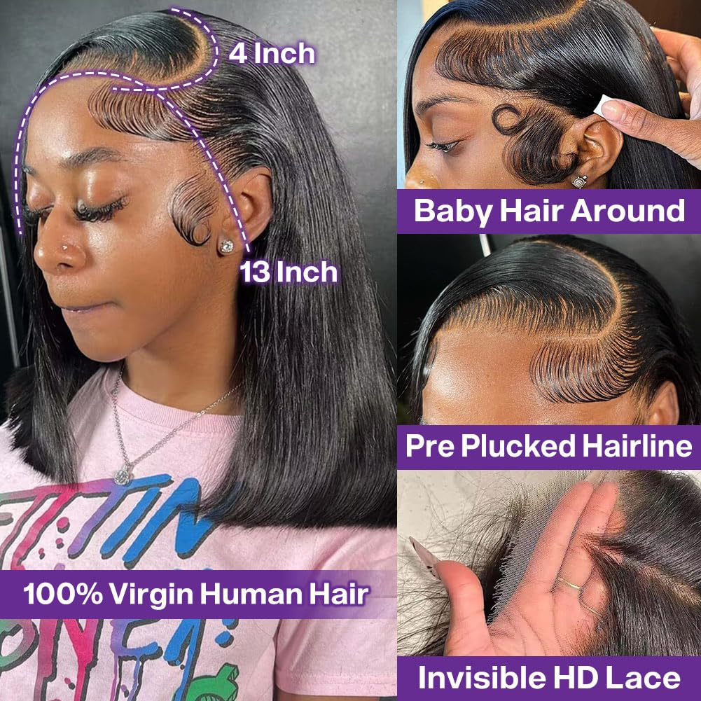 HIRIREMY Bob Wig 13x4 full frontal lace highlights versatile parting options.