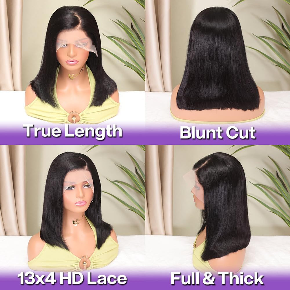 HIRIREMY Bob Wig HD transparent lace blends with any skin tone for a seamless look.