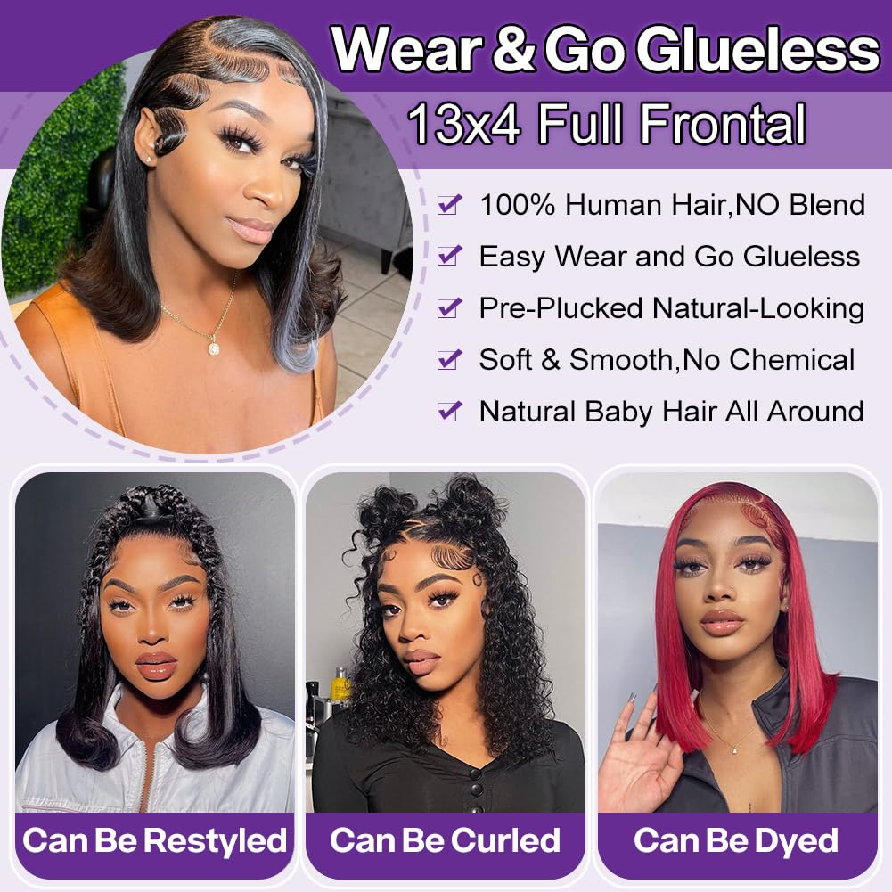 HIRIREMY Bob Wig natural hairline with baby hairs enhances realistic frontal look.