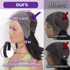 HIRIREMY Bob Wig removable glueless band enables easy wear-and-go styling.