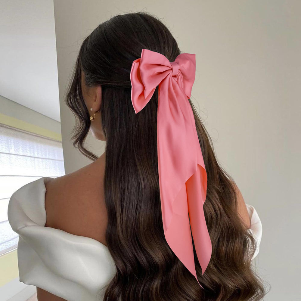 Hisial red satin bow clip adds bold accent for party outfits
