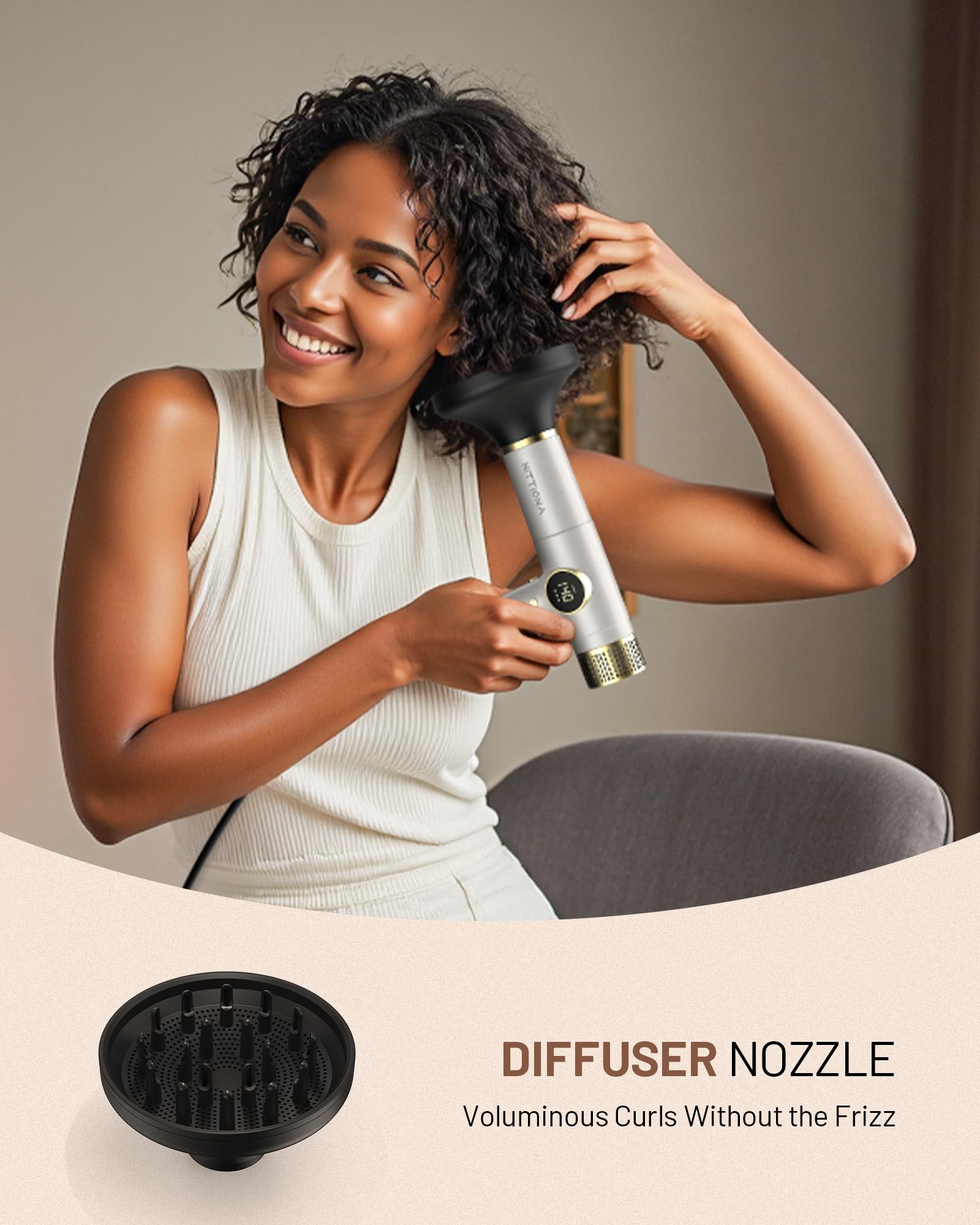 HITTIONA 2000W motor enables rapid drying on busy mornings.