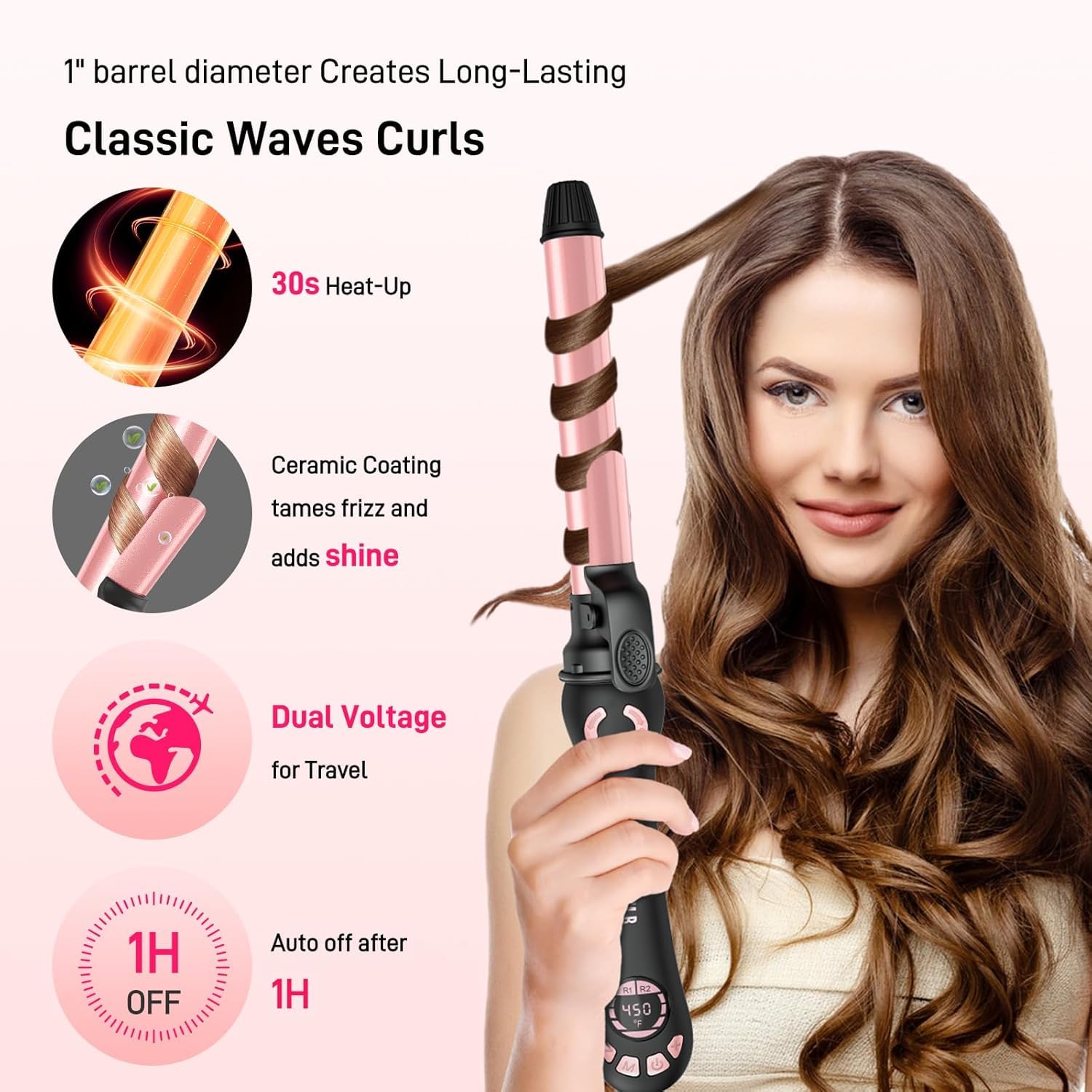HITTIONA dual voltage curling iron for travel with worldwide compatibility