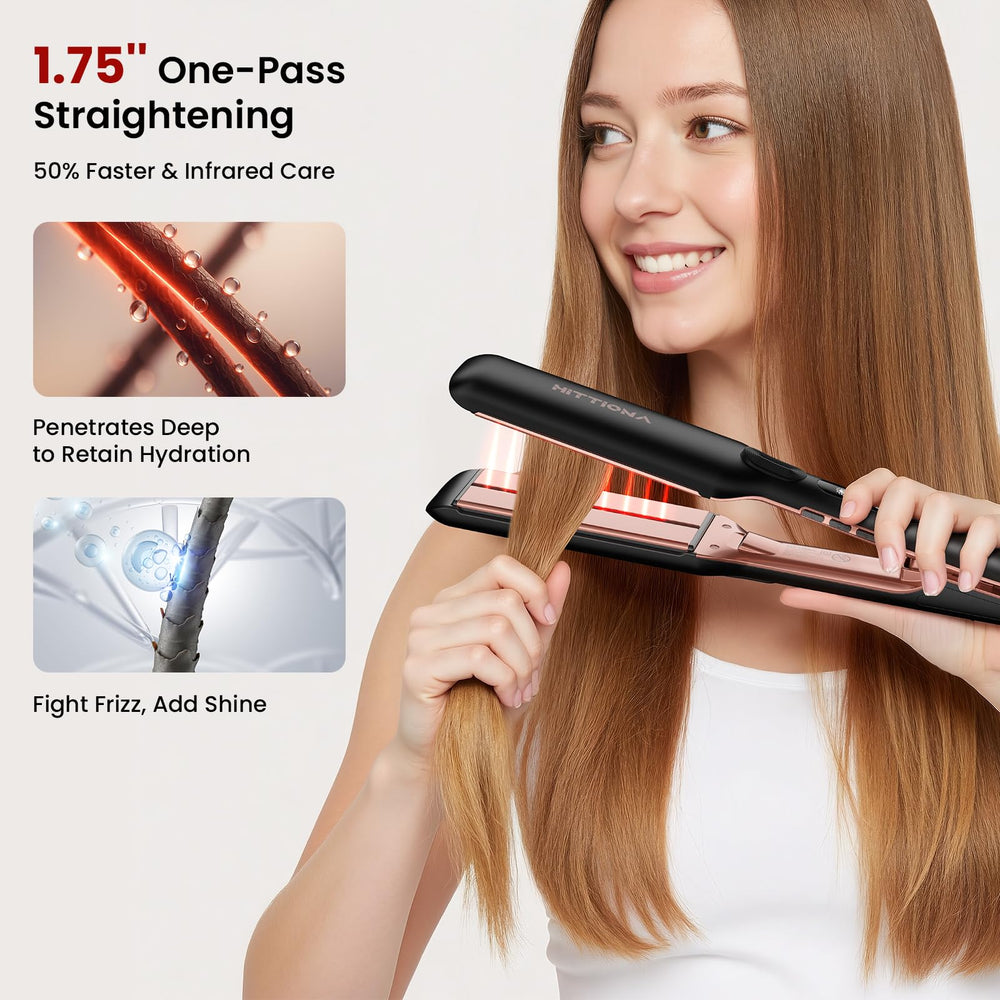 HITTIONA flat iron 1.75-inch plates deliver faster, snag-free straightening for thick hair.