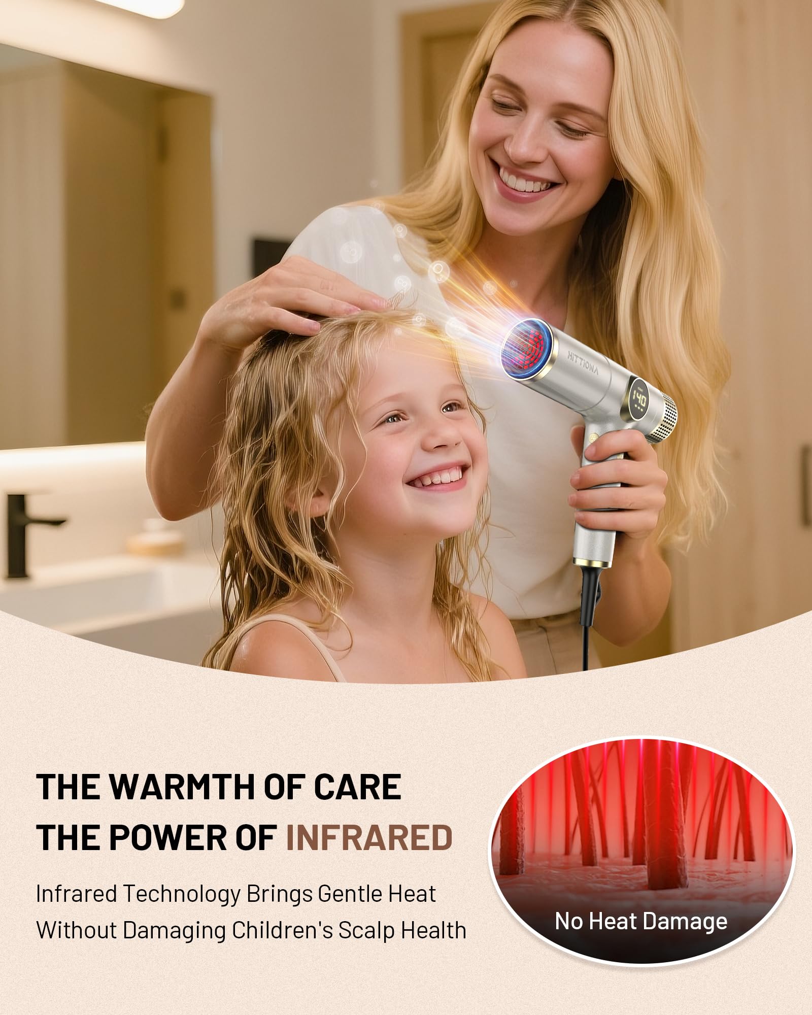 HITTIONA infrared ionic hair dryer with diffuser attachment for volume