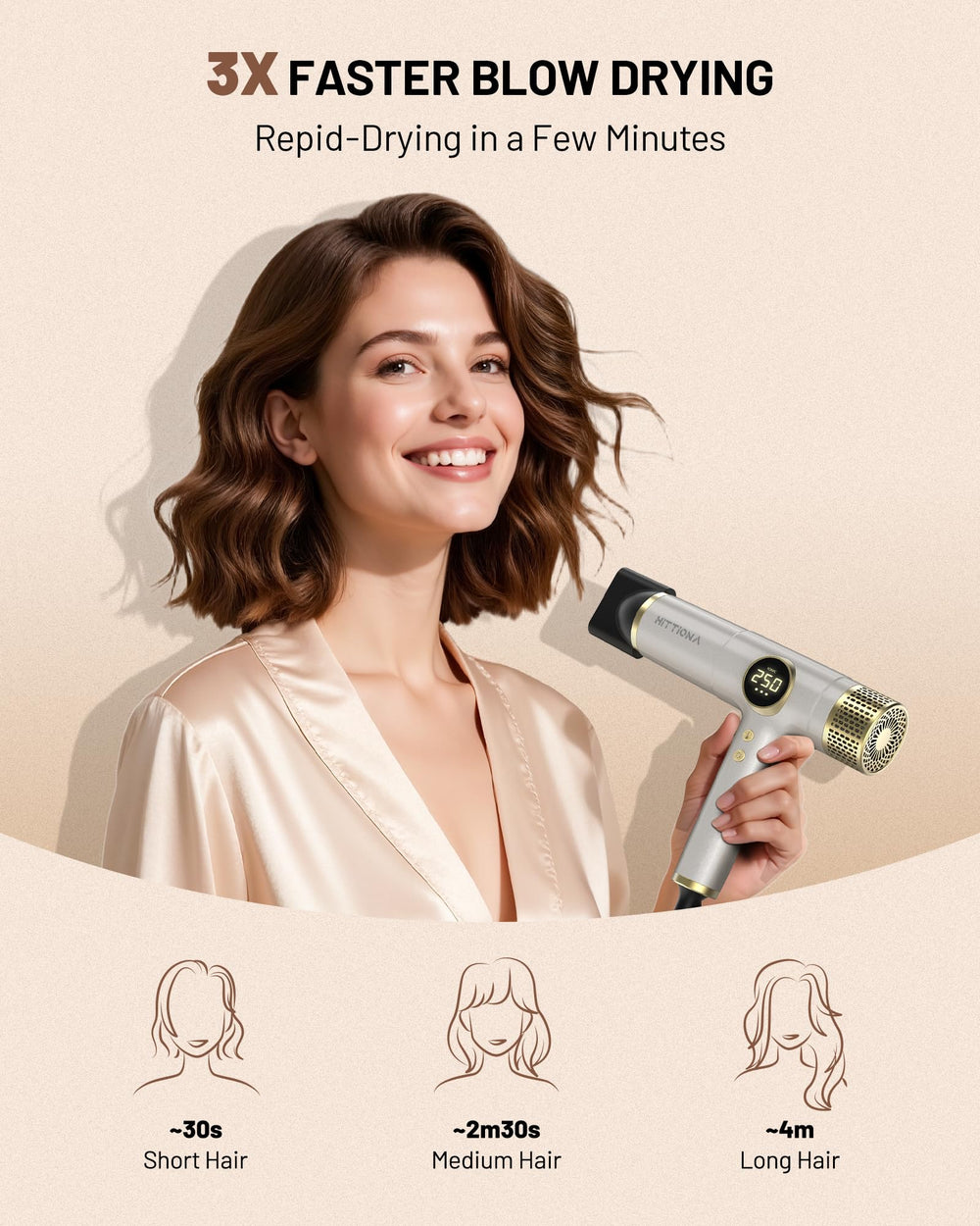HITTIONA dryer offers multiple settings for versatile styling and smart heat control.