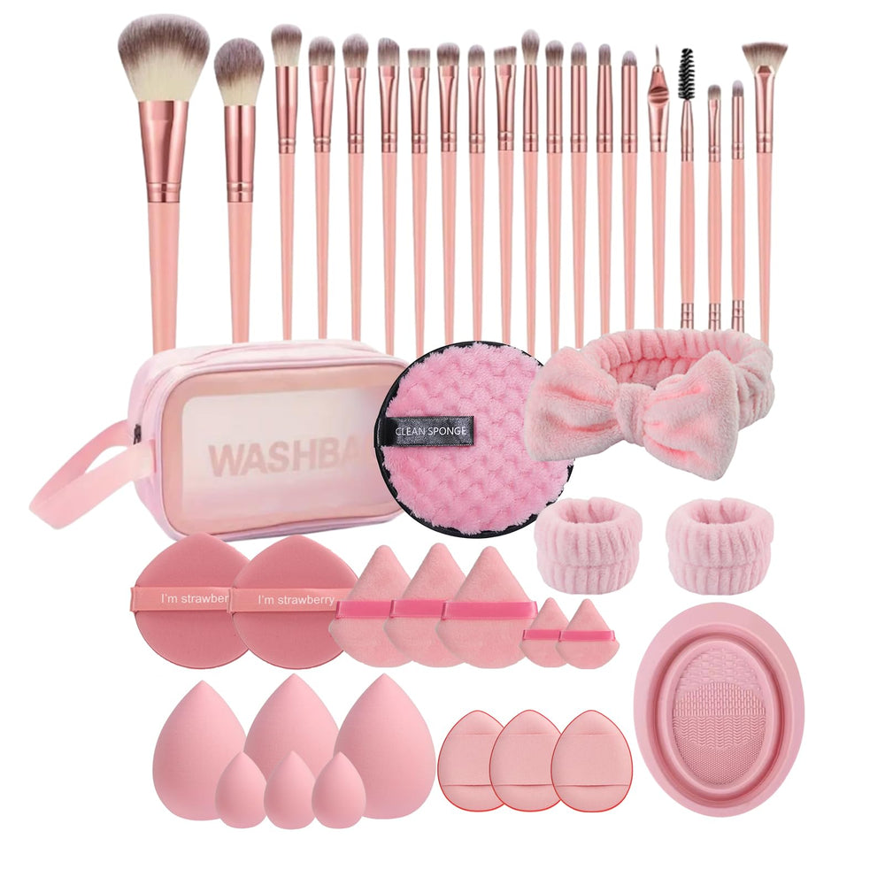 HIUZAR 42-piece makeup brush set package offers complete makeup tools for a full look.