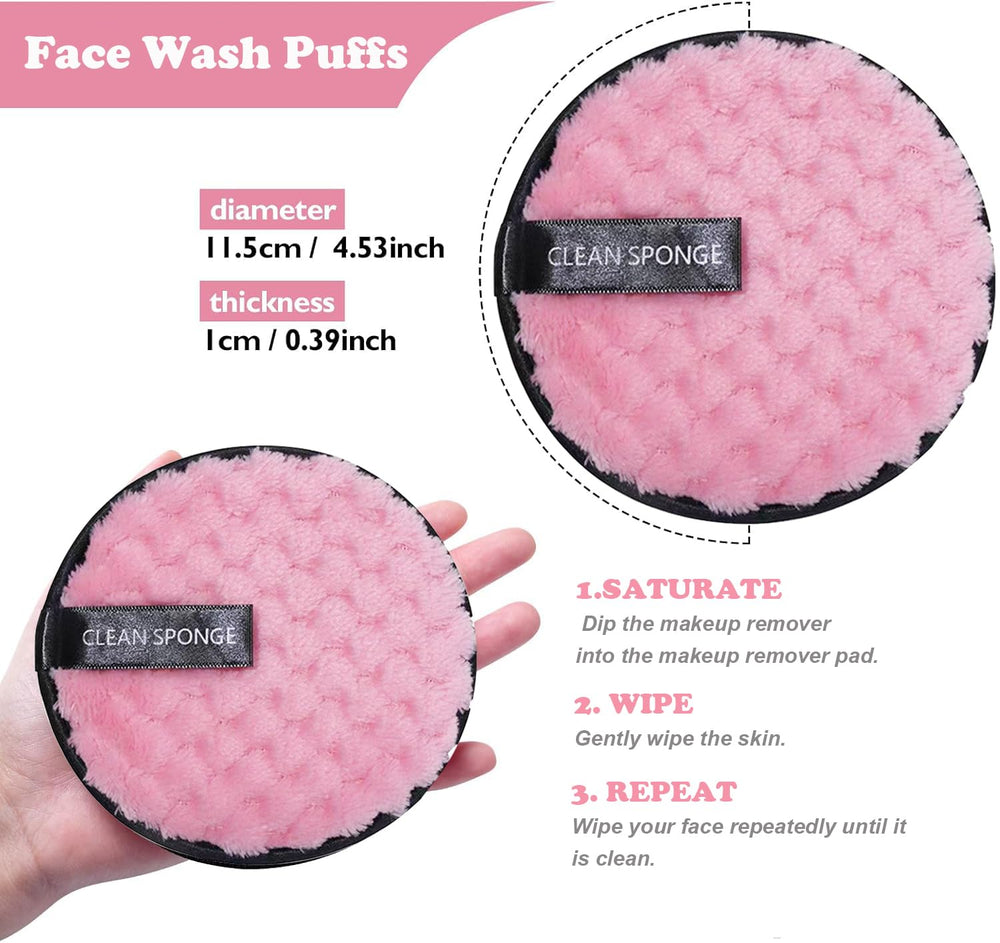 HIUZAR face wash puffs and headband simplify skincare during cleansing.