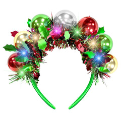 Hiwtonk Christmas LED headband front view with green disco ball lighting up the party