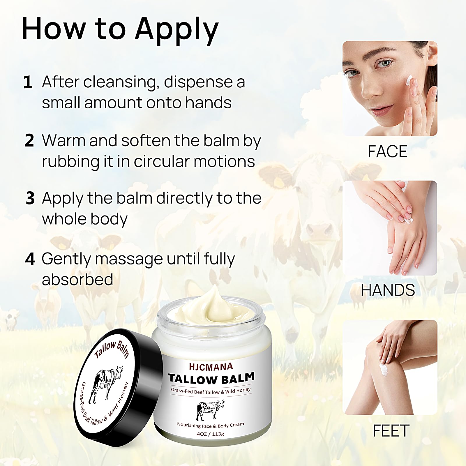 HJCMANA balm jar on wood background conveys natural, pure skin care