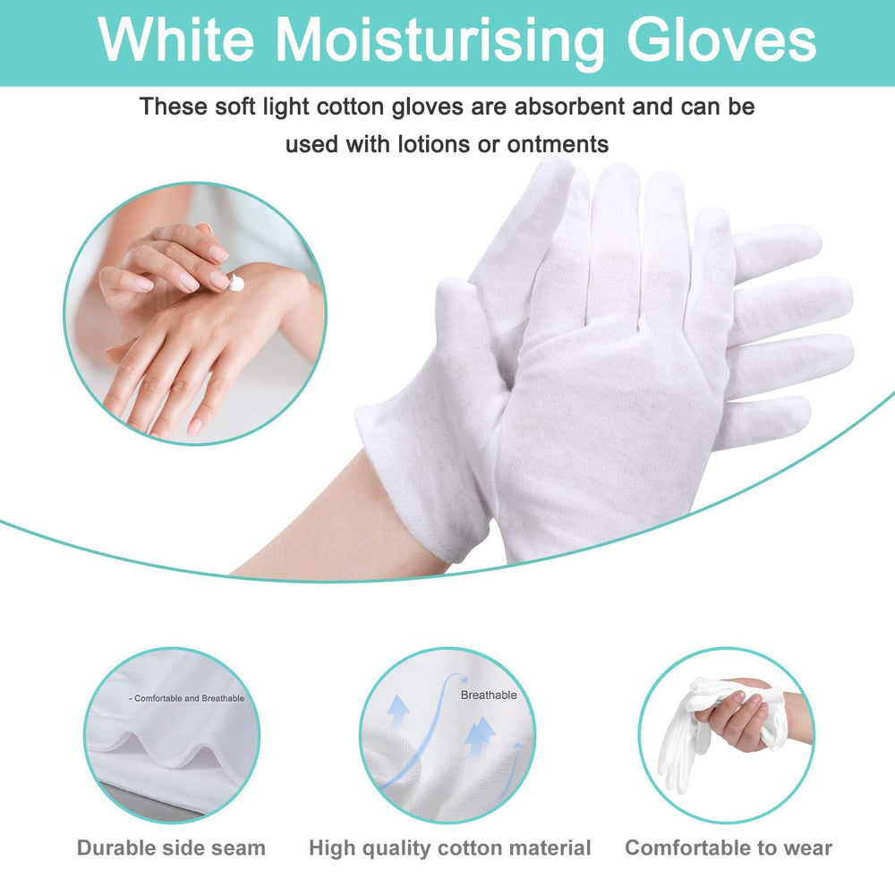 HJDHS gloves worn during nighttime with moisturizer to help dry hands feel pampered.