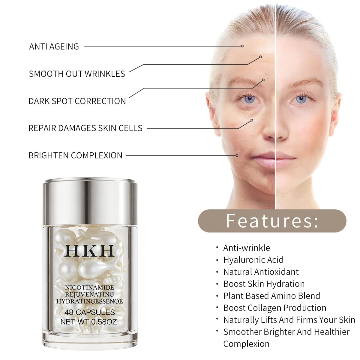 HKH serum with hyaluronic acid provides lasting hydration and healthy glow