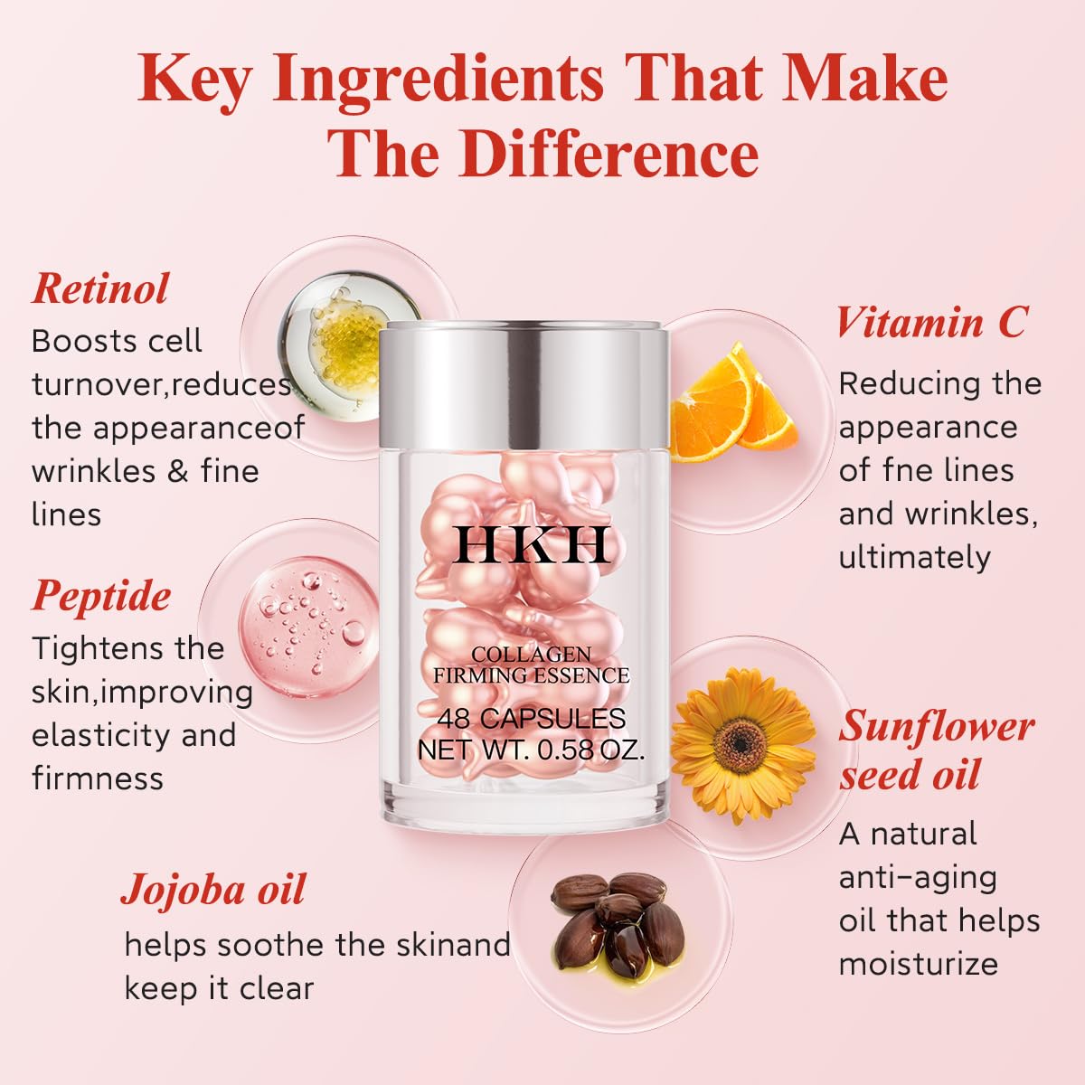 HKH Retinol Serum Capsules packaging preserves potency with sealed, fresh capsules.