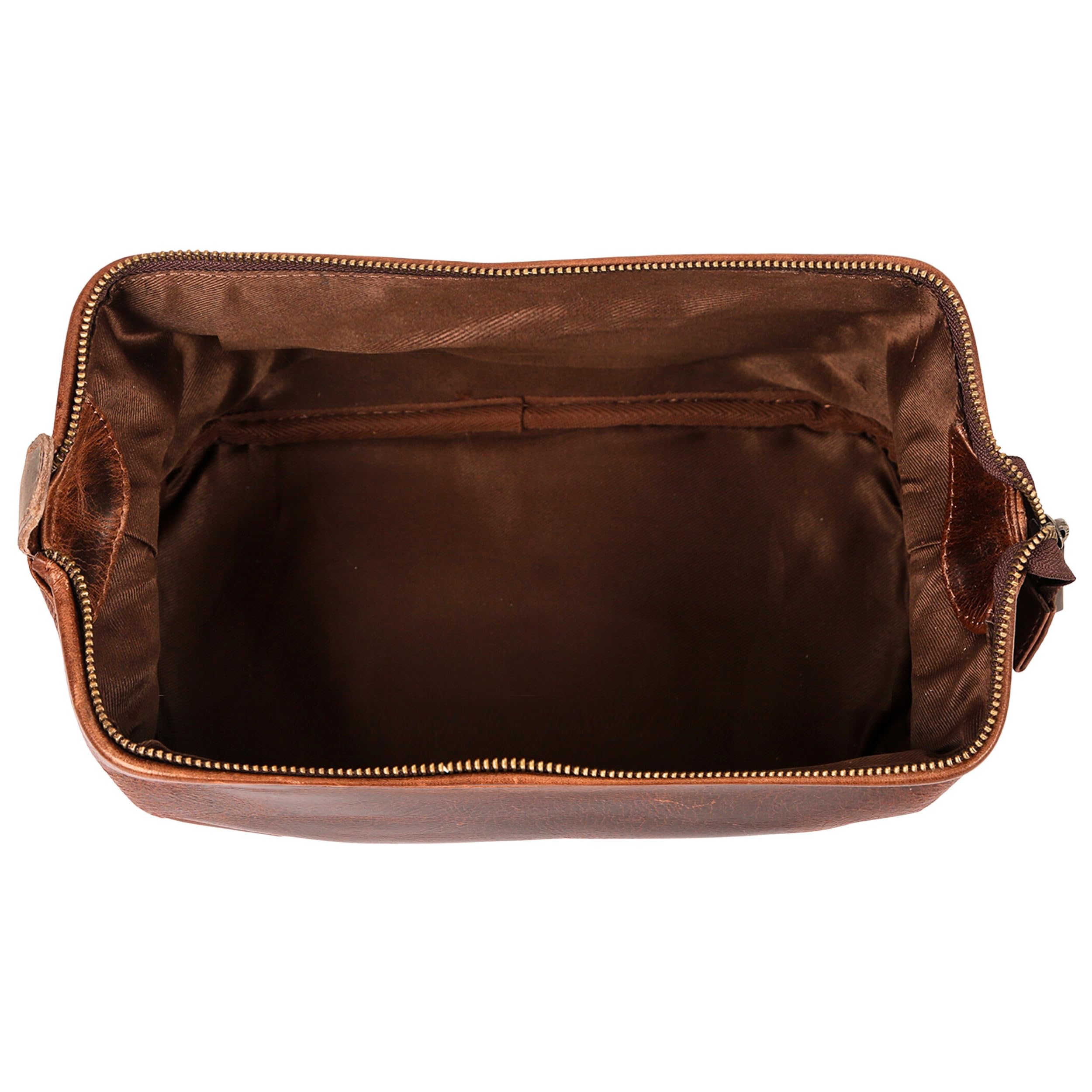 HLC Leather Toiletry Bag sturdy handle and zipper enable easy carry