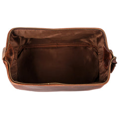 HLC Leather Toiletry Bag sturdy handle and zipper enable easy carry