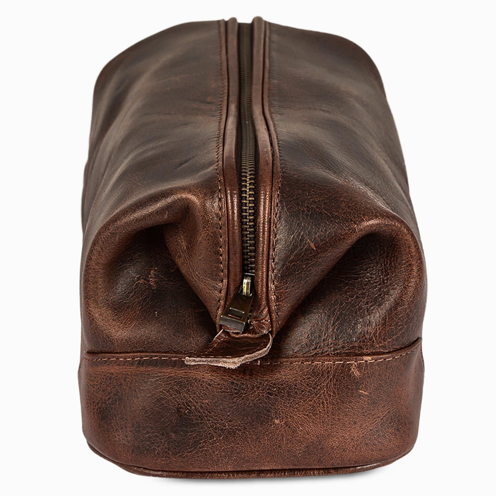 HLC Leather Toiletry Bag open interior highlights organized pockets for quick access