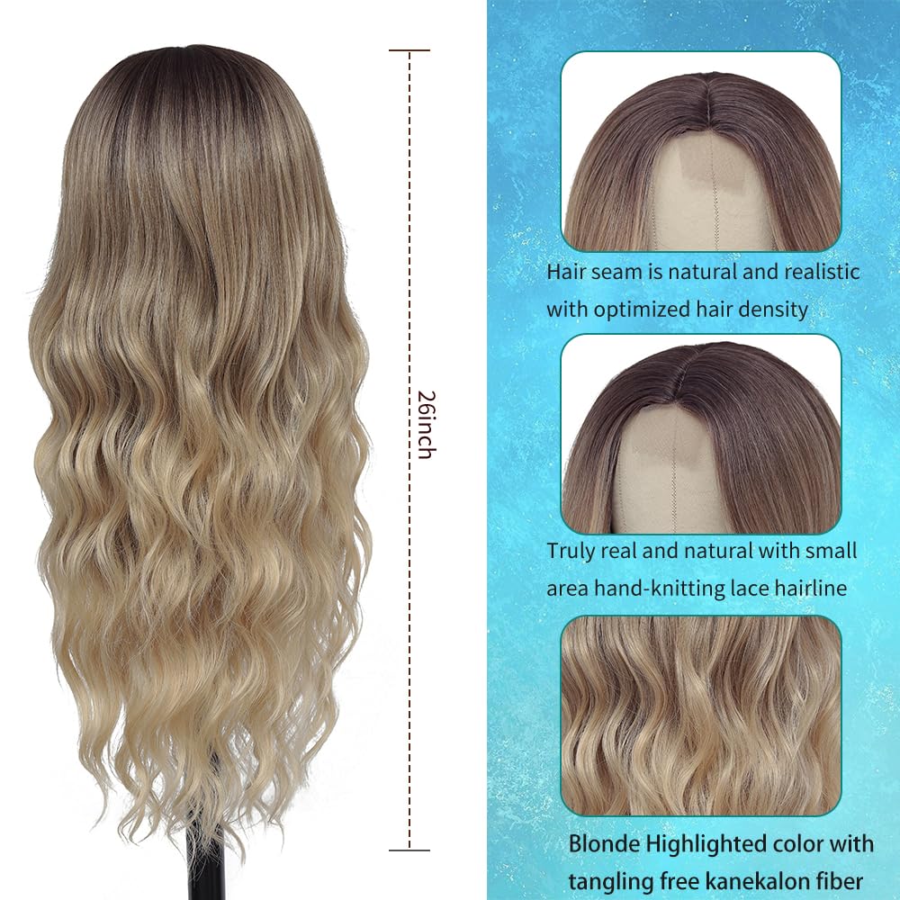 HMHIFI long ombre blonde wig 26in back view reveals full volume and knot-resistant texture