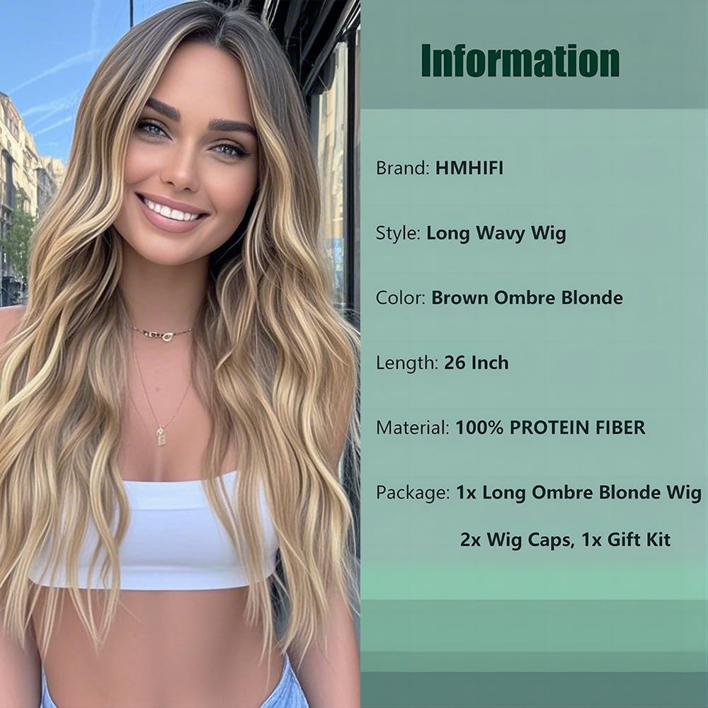 HMHIFI long ombre blonde wig 26in side view showcasing soft fibers ideal for cosplay