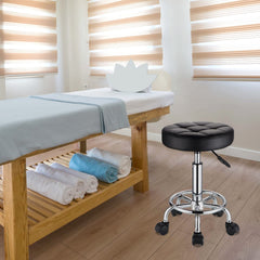 HMTOT round rolling stool showing 360 degree swivel for flexible seating