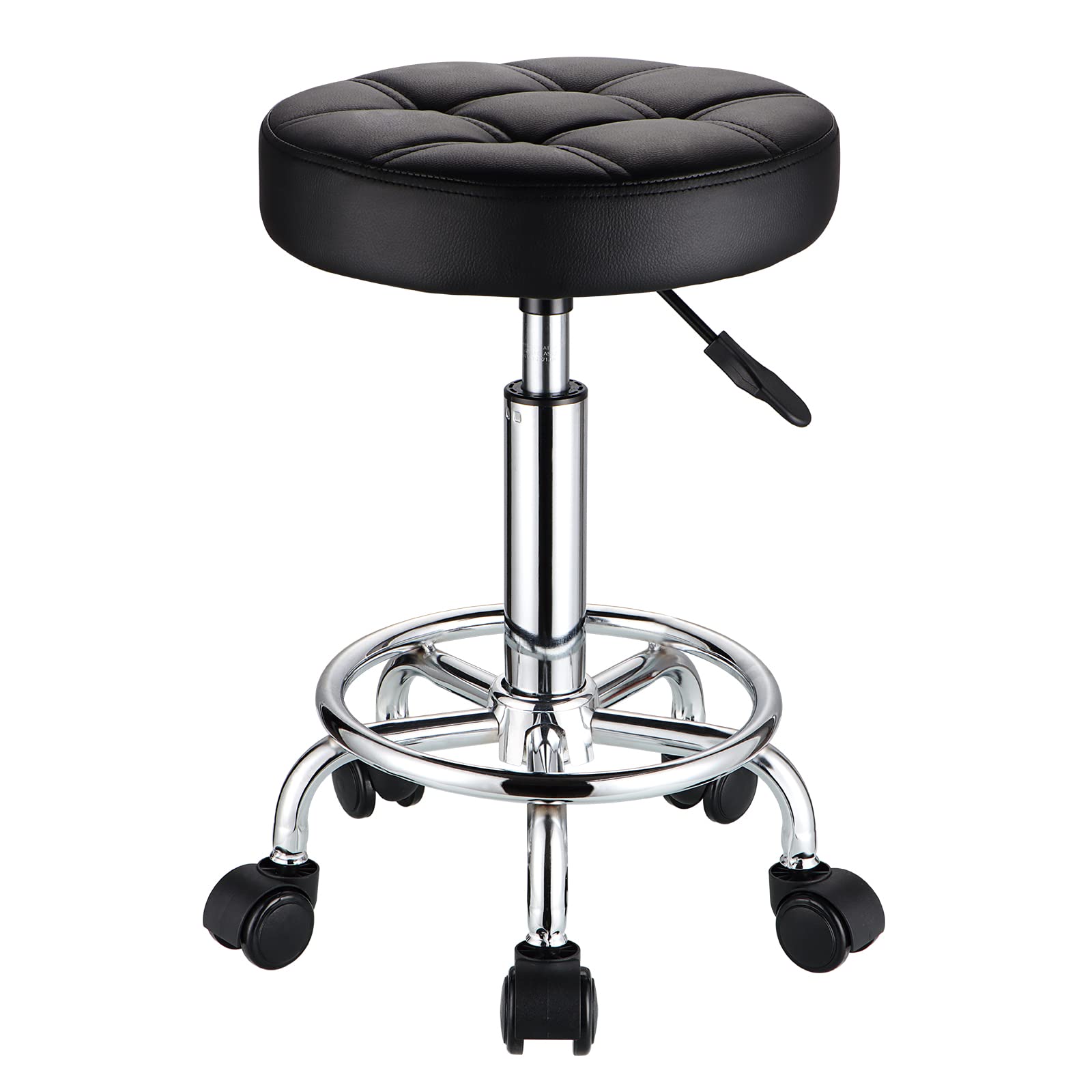 HMTOT round rolling stool with PU leather seat offers adjustable comfort during long sessions