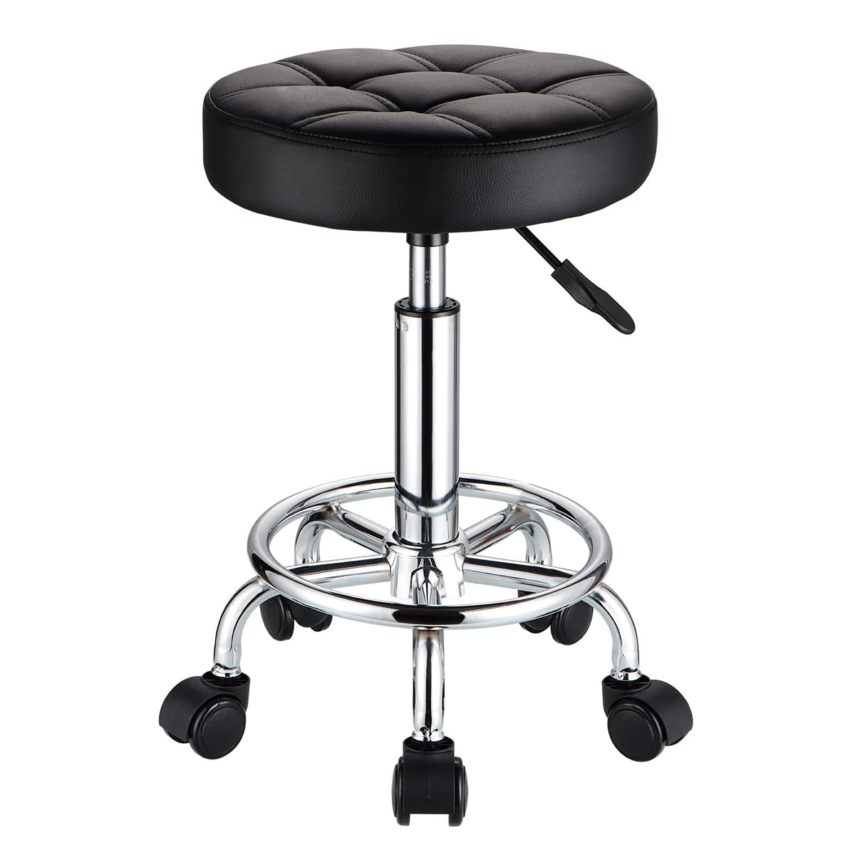 HMTOT round rolling stool with PU leather seat offers adjustable comfort during long sessions